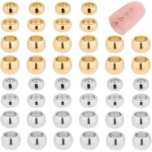 4 Storlekar Cirka 400 st Runda Pärlor 1,5-3mm Rostfritt Stål Crimp Pärlor Distans Pärlor 2 Färger Metall Slät Pärla Lösa Pärlor