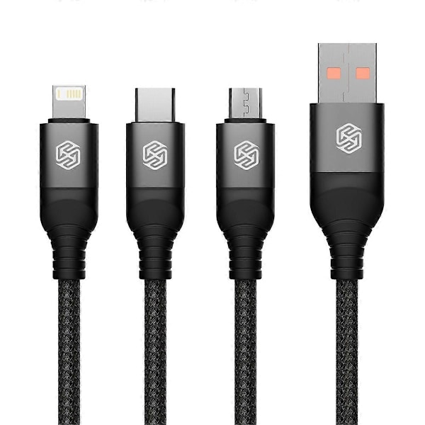 Swift Pro USB-A til USB-C / Lightning / micro-USB 3-i-1 flettet kabel 1,5 m, Sort