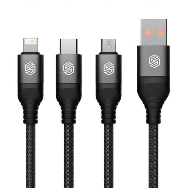 Swift Pro USB-A - USB-C / Lightning / micro-USB 3-in-1 punottu kaapeli 1,5 m, musta
