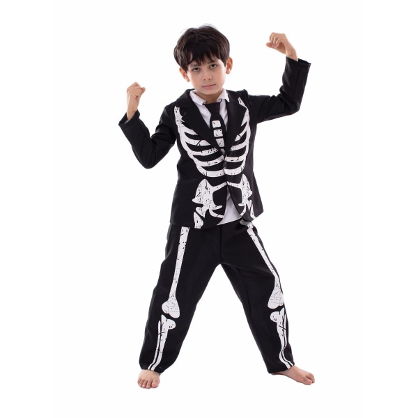 Halloween Skjelettkostyme for barn, Halloween Skjelett Cosplay Kostyme for fest Boys S