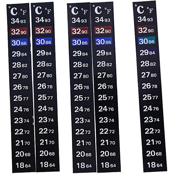 Termometerremsa, 5 st fiskakvarietermometer, 2 temperaturavläsningar, 3 färgmärken