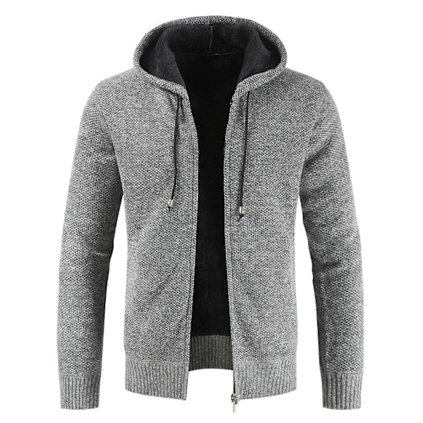 Herre Casual Strik Hættetrøjer Lynlås Hætte Fleece Langærmet Sweatshirt Vinter Opvarmning L Light Grey