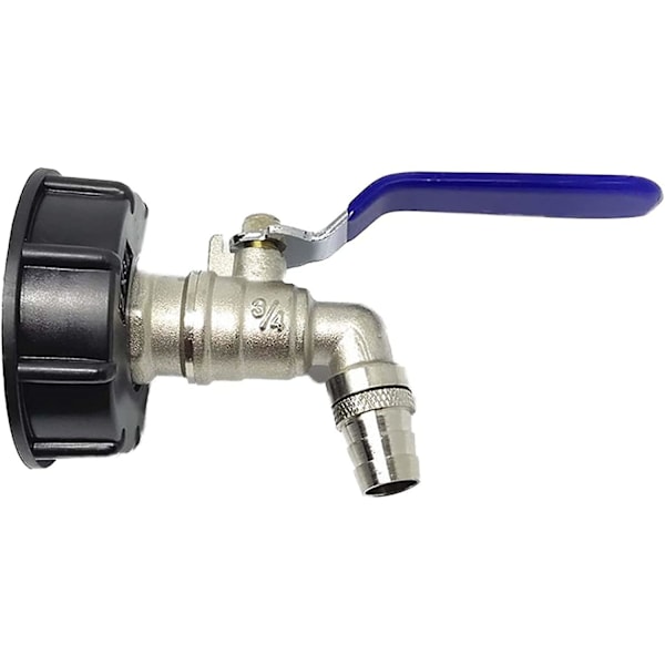 1000l Tankhane, til IBC regnvandsopsamler, dræntankadapter, messinghane lavet af PP grovgevind 60 mm (blå 3/4\")