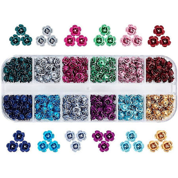 360 st 12 Färger Aluminium Ros Blomma Små Metall Spacer Pärlor för Smyckestillverkning DIY Hantverk, 6mm i Diameter
