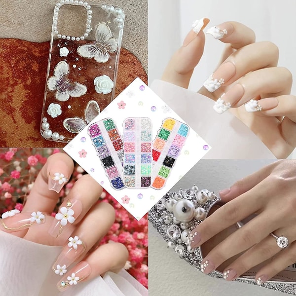 3780 st Nail Charms Art Strass Flower Pearls Kit,nagelklistermärken Gems 3d Flower Strass För Naglar Tillbehör Saker Hantverk Ansiktssmink Tand G