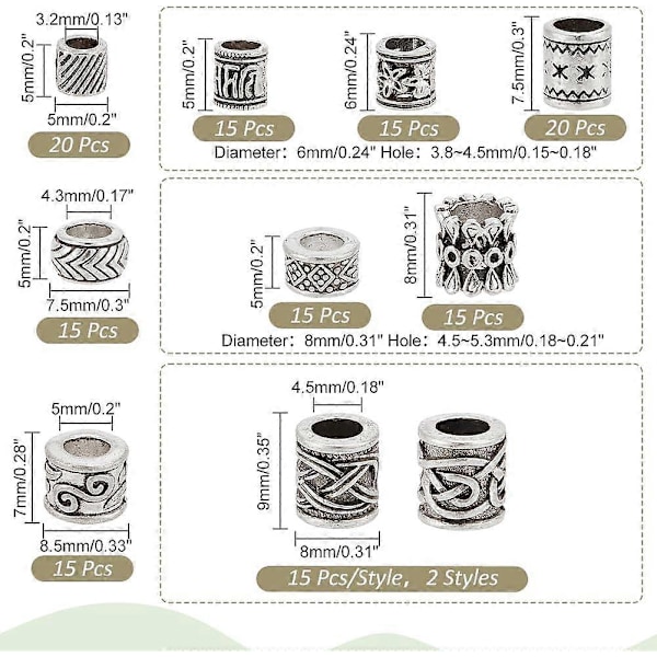 160 stk. 10 Stiler Store Hull Spacer Perler Antikk Sølv Spacer Perler Kolonne Metall Perler Tibetansk Stil Europeisk Perle for Penn Halskjede Armbånd Smykker