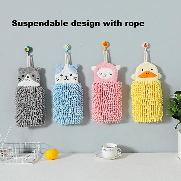 Dubbelsidig Chenille Handduk med Djurmotiv, Badrumshandduk med Ögla, Hängande Kökshandduk Mjuk och Absorberande blue