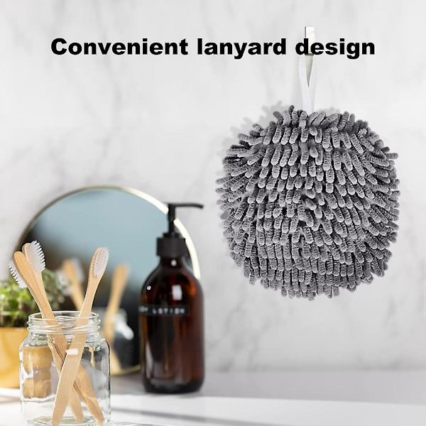 3-pack handdukar för badrum, handduksdekoration, chenille hängande handduksboll, mikrofiber fluffig absorberande mjuk liten badhandduk Grey