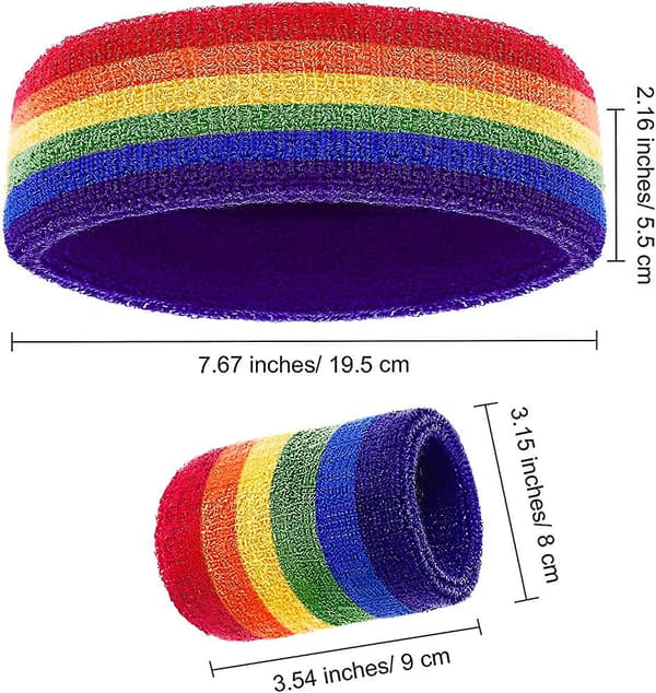 3-delt Svettebåndsett. Inkluderer Sportshodebånd og Håndleddsbånd i Bomull med Striper Rainbow