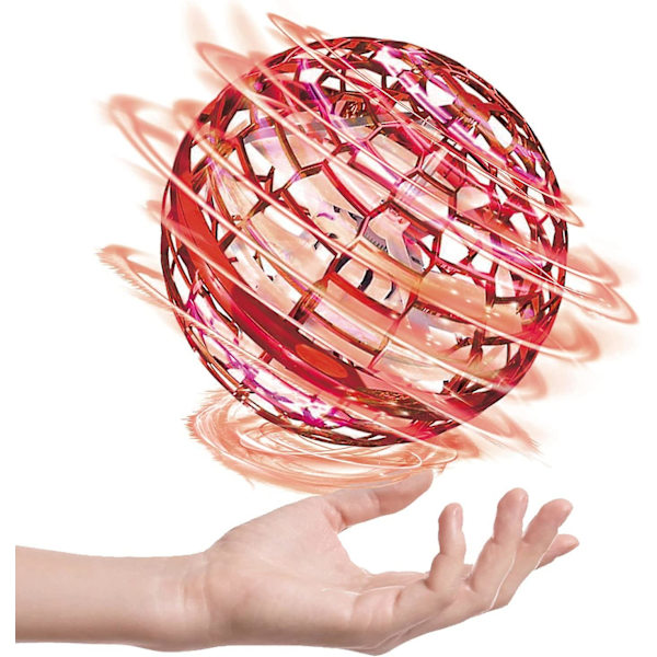 Flynova Pro Flygande Boll Leksak - Handkontrollerad Flygande Orb Leksak  Globe Form Boomerang Flygande Spinner Mini Drone Hover Boll Med 360 Roterande Rgb-Ljus Red