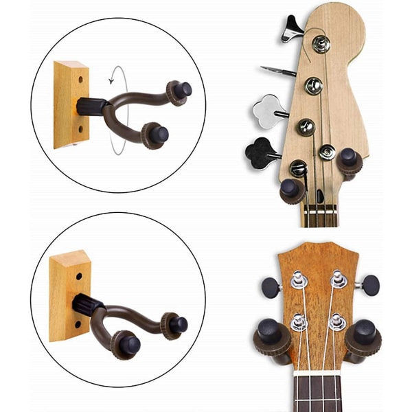 Gitarrväggfäste i äkta trä, 2-pack, gitarrhängare, väggkrok, hållare, stativ, display med skruvar - enkel att installera - passar alla storlekar på gitarrer, bas