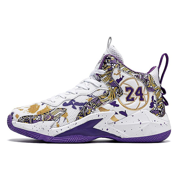 Herre Basketballsko Letvægts Åndbare Vandresko Atletiske Mode Sneakers 3D8909 WhitePurple EU 36