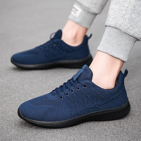 Løpesko for menn, lett pustende gåsko, atletiske motesneakers 3Dsf022 Blue EU 43