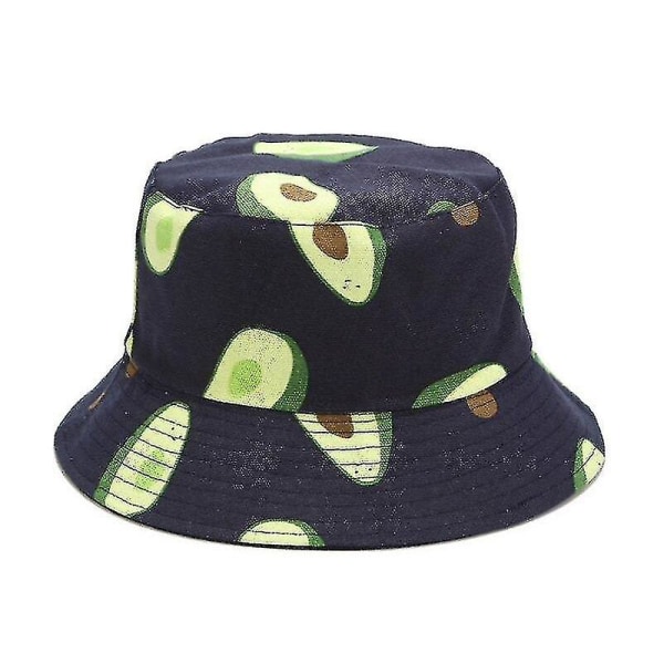 Avokado bomull Kvinnor Vändbar Bucket Hat Hip Hop printed Fruit Spring Beach Dark Blue