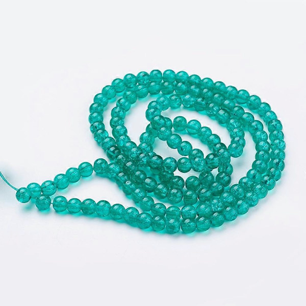 20 tråder spraymalte crackle glassperler, runde, medium sjøgrønn, 6mm hull: 1.3~1.6mm, 79.8 cm