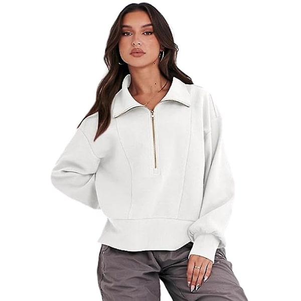 Dam Casual Halv Zip Sweatshirts Långärmad Cropped Pullover White M