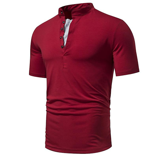Herr Casual Bomull Linne Kortärmad Skjortor Lätt Strand Toppar Skjortor Red M