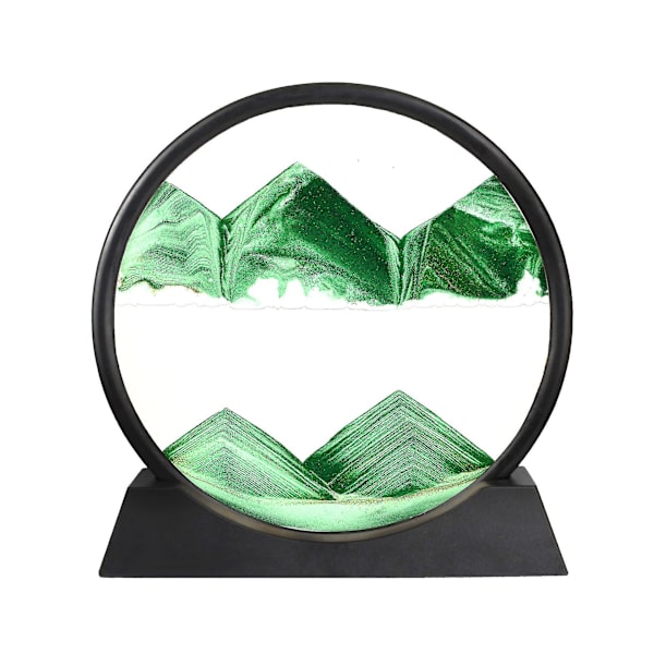 Liikkuva hiekkataidekuva pyöreä lasi 3D syvänmeren hiekkamaisema virtaava hiekkakehys kodin sisustus Green 12 inch