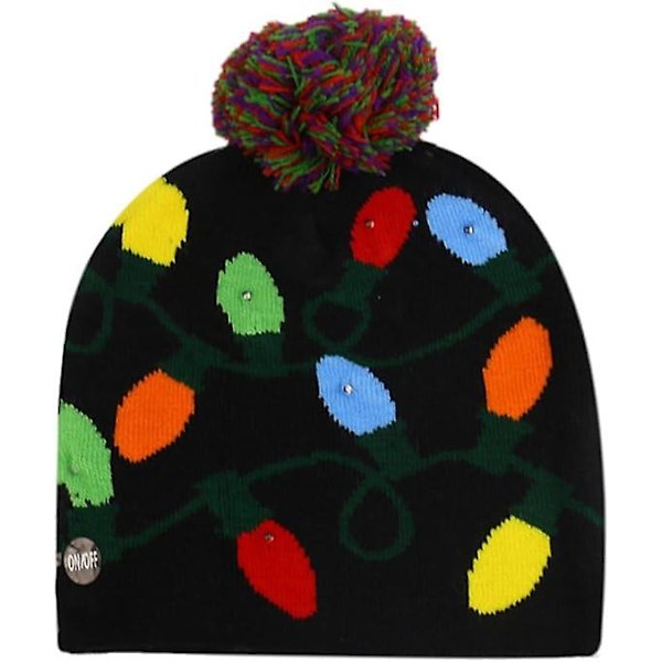 Julehatter Nyhet Partyhatter Vinter Julehatt LED-belysning Varm Strikket Hatt Skjerfsett Nyttår Helligdag Julehatt Morsomme Julegaver (Svart)