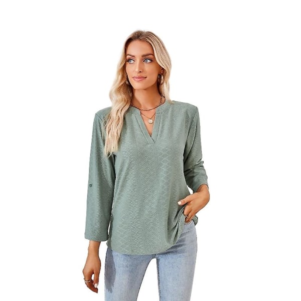 Dame V-hals Kortermet T-skjorte Casual Løse Skjorter Topper Green XL