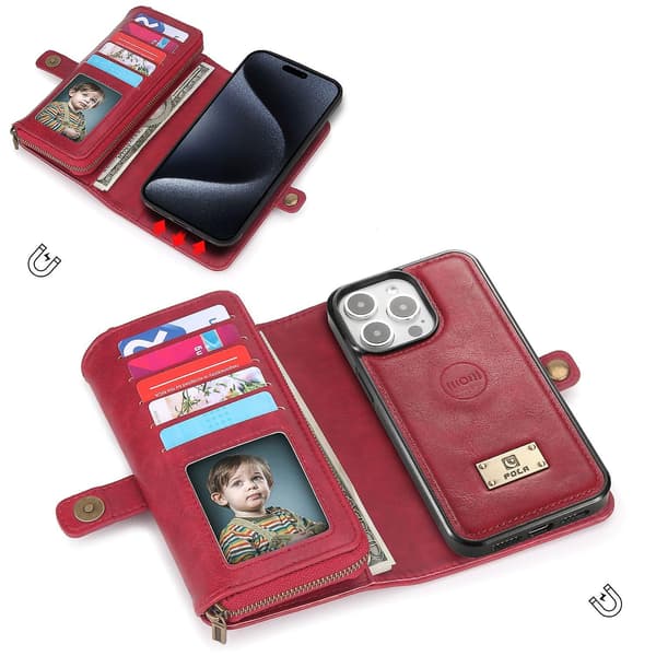 Vetoketjullinen lompakkokotelo iPhone 15 Plus -puhelimelle Red