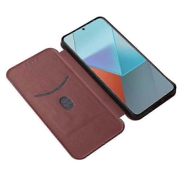 För Xiaomi Redmi Note 13 Pro 5g Läderfodral Med Kortfack Kolfibertextur Brown