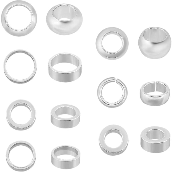 Omkring 70 stk. 7 Størrelser Runde Spacer Perler Rustfrit Stål Løse Perler Sølvfarve Metal Perler Spacer til DIY Armbånd Halskæder Smykkefremstilling