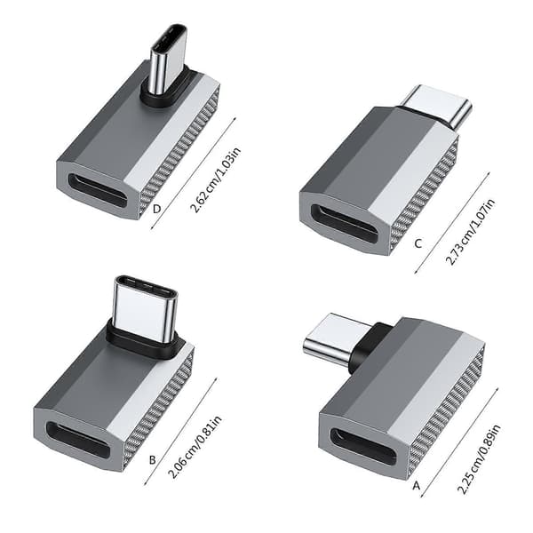 90 graders USB C-adapter med 100W strömförsörjning, snabb dataöverföring, stöder 4K 60HZ-skärm för surfplattor och smartphones, silver silver