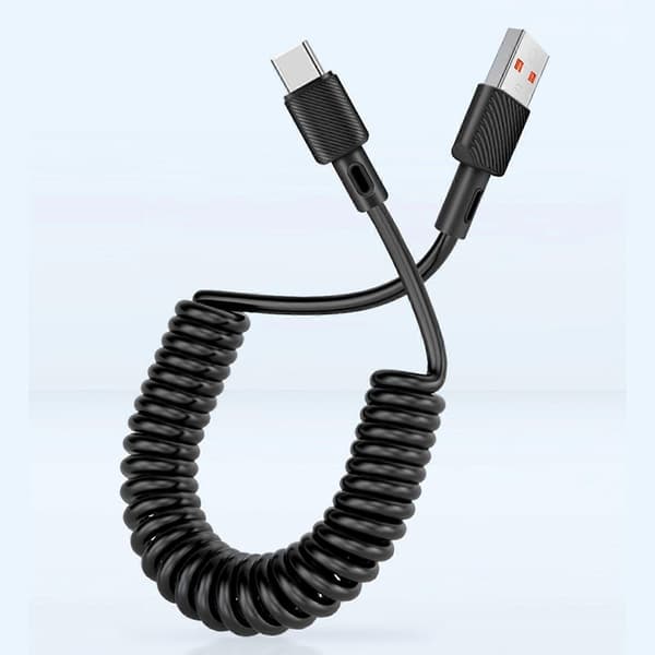 USB till Typ C Strömkabel USB till USB C Spiralkabel med 66W Strömförsörjning Stöder Dataöverföring