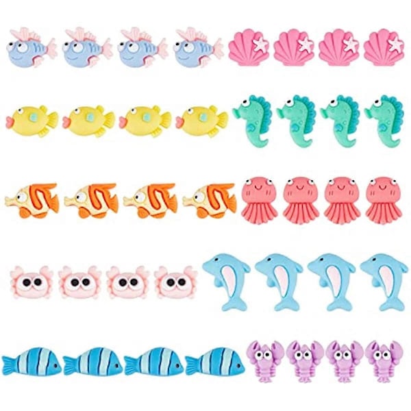 100 stk. 10 stilarter Ocean Resin Dyr Cabochons Skal Søhest Hummer Delfin Cabochon Resin Flatback Perler Sommer Hawaii Charms til Udsmykning Fl