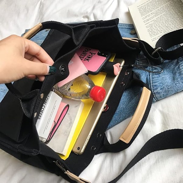 Canvas mulepose med flere lommer canvas crossbody taske tophåndtag afslappet canvas skuldertaske håndtaske mulepose håndtaske med justerbar hvid