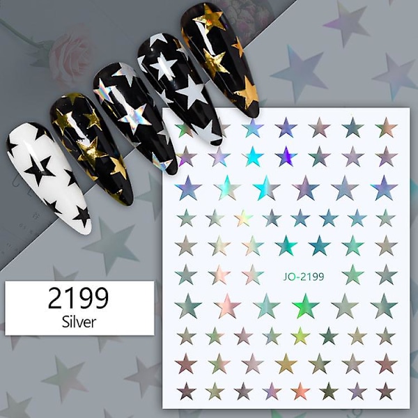 12 ark stjärnformade nagelkonstdekaler självhäftande stjärndekaler manikyrtillbehör, 6 färger, 9,5*8,5 cm Style 2
