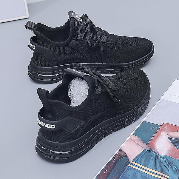 Dame Sneakers Åndbare Flyvende Vævede Løbesko Fra7701 Black EU 36