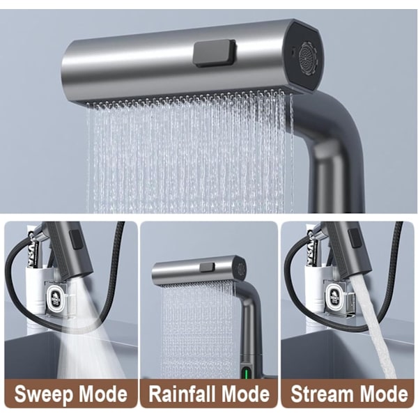 Vattenfall Köksblandare med Pull-Down Spray i Rostfritt Stål silver