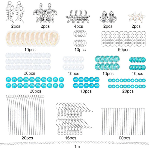 1 Ask DIY 8 Par Ocean-tema Örhängetillverkningssatser Sötvattensskal Havssköldpadda Charms Hängsmycken Cowrie Shell & Glas & Syntetisk Turkos Pärlor för Händer