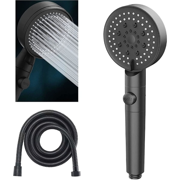 5 lägen vattenbesparande duschmunstycke, justerbart duschhuvud, avstängning med en knapp, duschhuvud för badrum, universal vattenbesparande duschhuvud (svart)