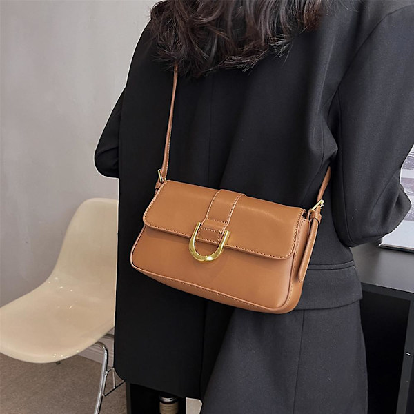 Ny Tide Høst Og Vinter Retro Pu Skinn Nisje Joker Crossbody Skulderveske Baguette Underarmsveske khaki