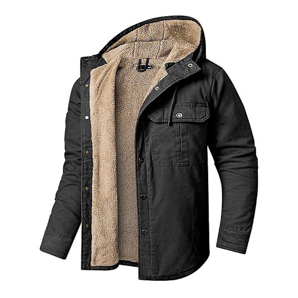 Herr Cargo Hooded Jacka, Vinter Varma Foder Termisk Jacka Rock Black S