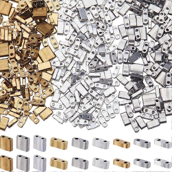 600 st 2-håls Tila-pärlor 9 stilar Halv glasfröpärlor Bulk Rektangel Mix Metallisk Färg Mini Opak Kvadratisk Platt Lös Distanspärlor