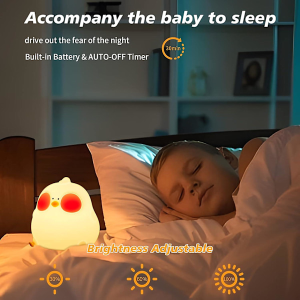 Kylling Natlampe til Børn, 7 Farver Baby Natlamper, Bærbar Natlampe til Børneværelse, USB Genopladelig Dyr Lampe, Søde Gaver