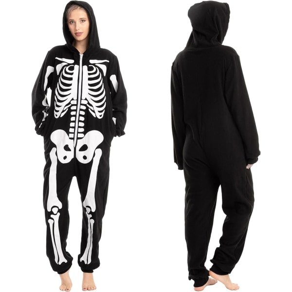 Spooktacular Creations Unisex Skelett jumpsuit Pyjamas Plysch Skelett Jumpsuit Dragkedja Halloween Hoody Pyjamas för Vuxna Nattkläder Kostym M