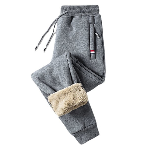 Mäns Joggingbyxor Fleecefodrade Vinter Casual Varma Termiska Byxor med Snörning i Midjan för Män Sweatpants med Fickor med Blixtlås Tjocka Spårbyxor grå L