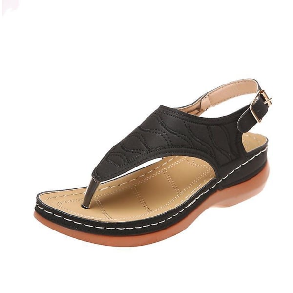 Dam Solid Color Broderade Flip Flop Sandaler Strandtofflor 086 Black EU 37