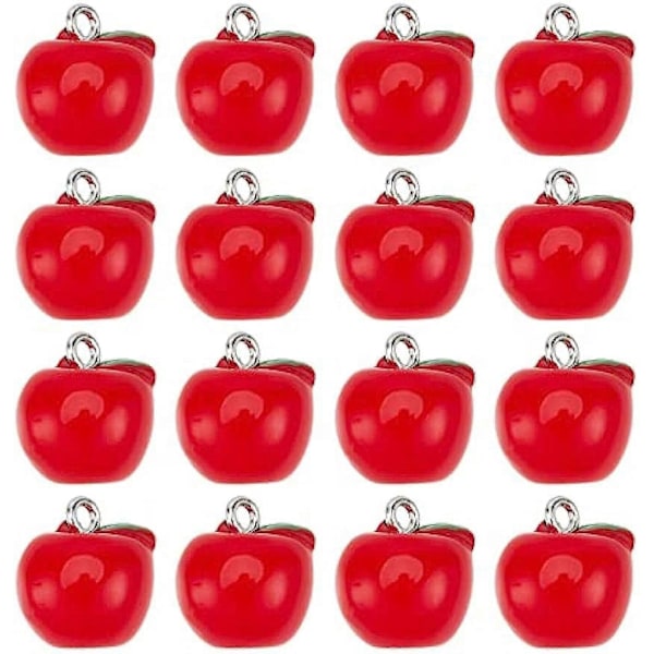 25 st Resin Röda Äppleberlocker Student Charm 3D Miniatyr Mat Fruktberlocker
