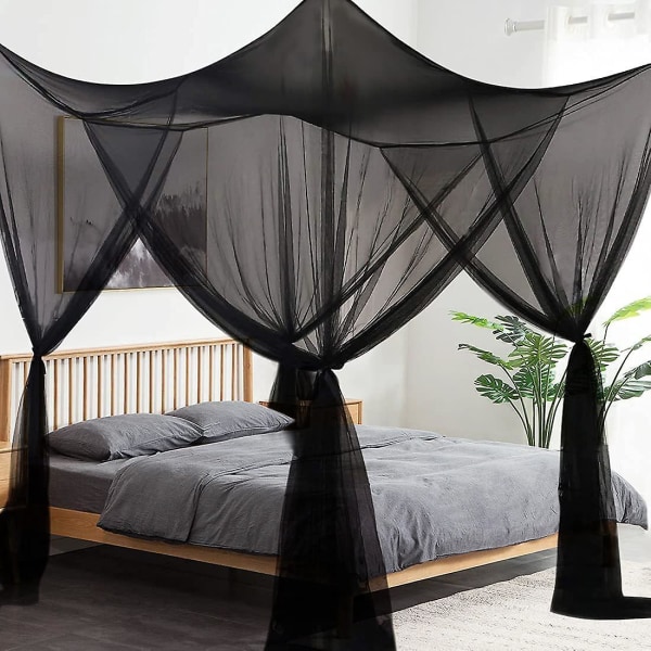 Nät för sänghimmel, 4 hörnstolpar gardiner sänghimmel elegant myggnät set