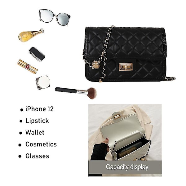 Messenger Bag Crossbody Väskor För Kvinnor, Trendig   Handväska, Liten Axelväska Med Justerbar Kedjerem Black