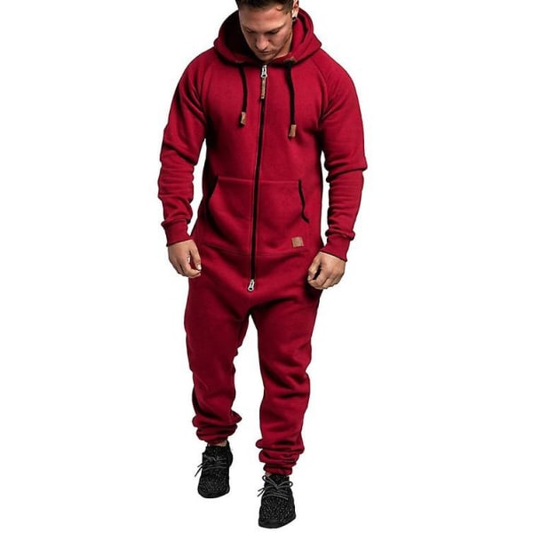 2023 New Men Onesie Allt-i-ett-huvtröja Zip Jumpsuit Vinter Casual Hooded Romper Playsuit red XL