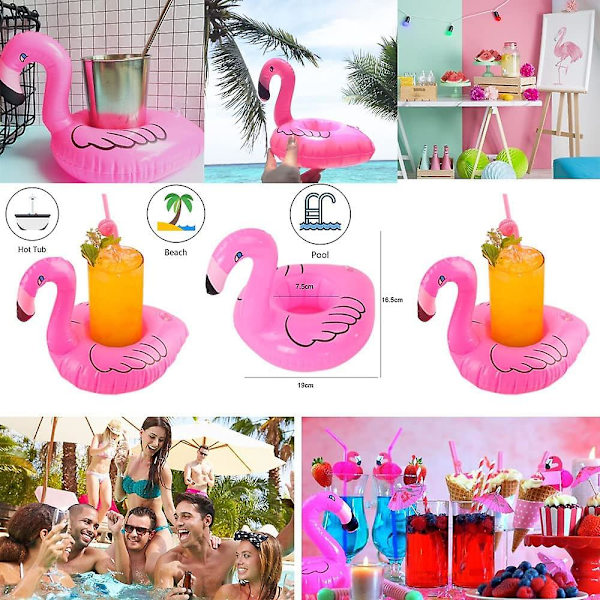 Flamingo Kopholder, Oppustelig Drikkevareholder til Pool Spabad Svømning Strand Flydende Underlag Vandlegetøj Hawaiiansk Luau Festdekorationer (12 stk.)