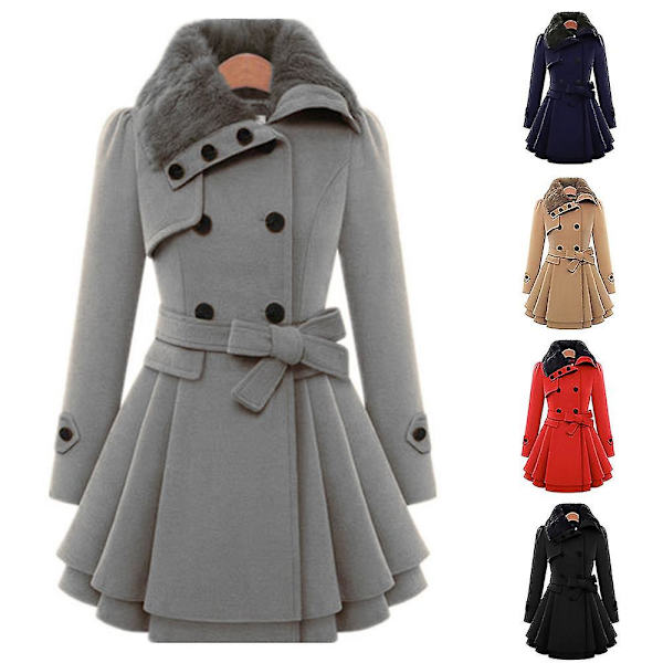 Dame Dobbeltradet Vinterjakke Vintage Mode Trenchcoat Ensfarvet L Camel