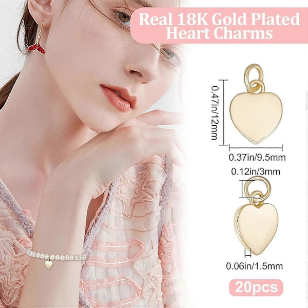20 st Hjärtberlocker 18K Guldförgylld Kärlekspendant Berlocker med Hoppringar för DIY Halsband Armband Örhänge Bröllops Smyckestillverkning